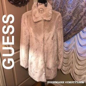 🆕 Guess Maela Faux Fur Coat Chevron Pattern